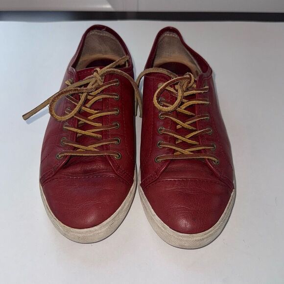 Frye Bud Red Leather Lace Up Sneakers Size 8.5 - Picture 1 of 8
